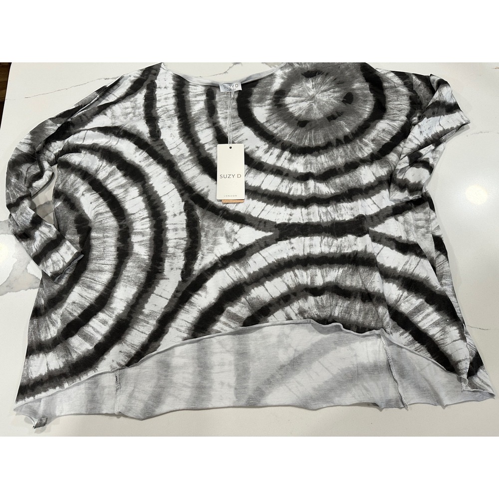Suzy D London Joanna 2 Tie Dye Top Black White Cotton Made in Italy S/M NWT
